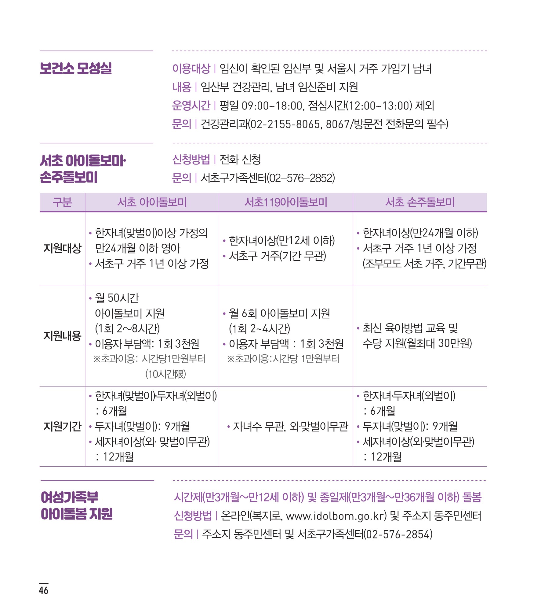 서초사용법 영유아 내용 안내 3 하단 내용 참조