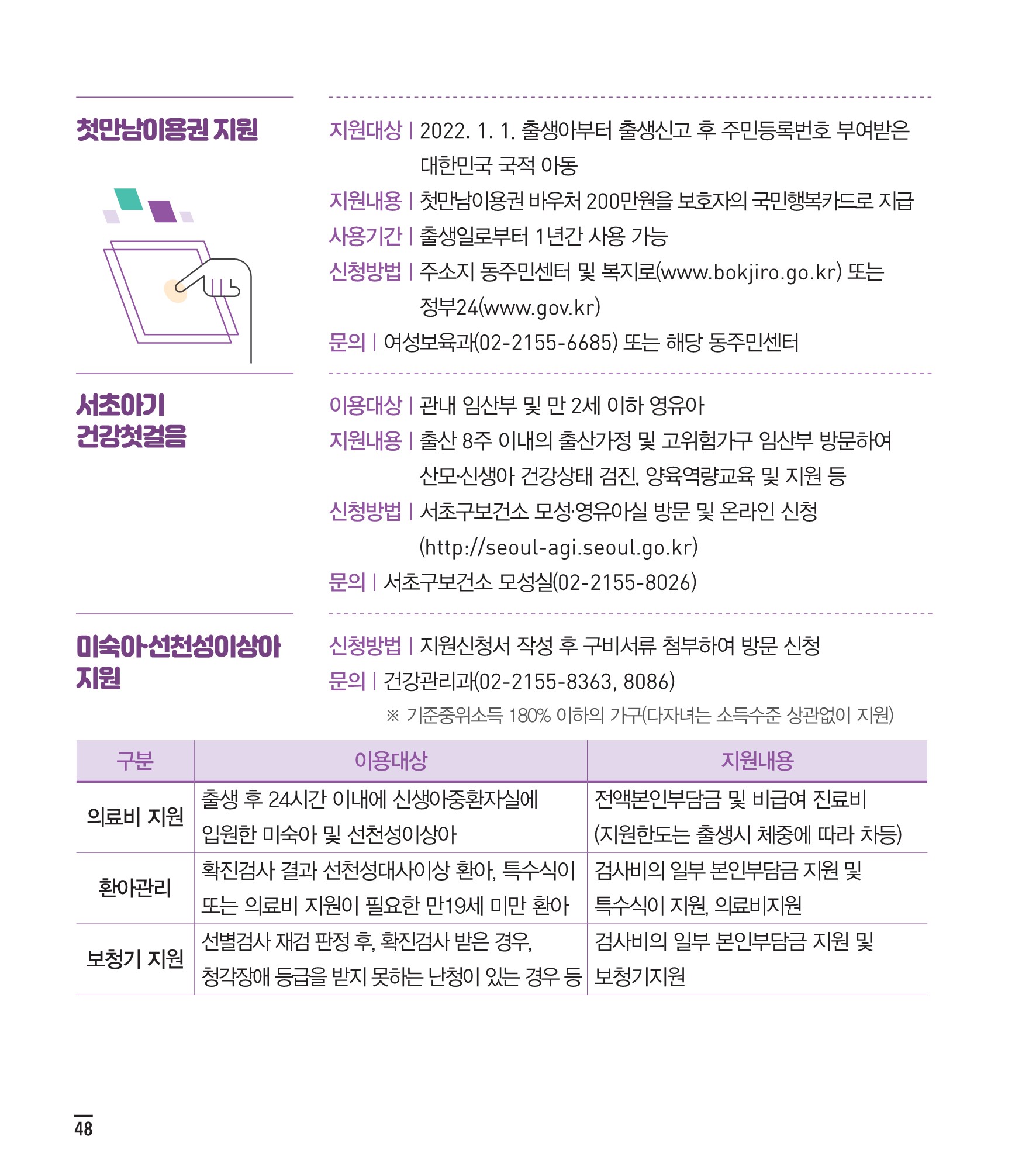 서초사용법 영유아 내용 안내 5 하단 내용 참조