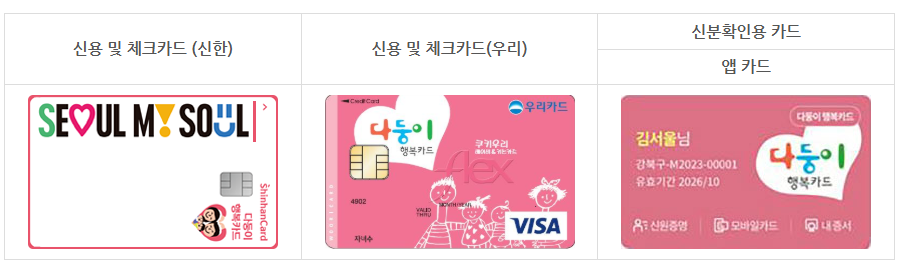 신용 및 체크카드(신한) 이미지, 신용 및 체크카드(우리) 이미지, 신분확인용 카드 앱카드 이미지