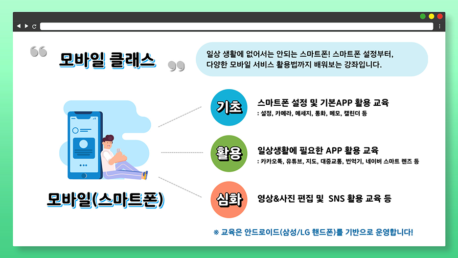 구민정보화교육 모바일 클래스 안내 하위 내용 참조