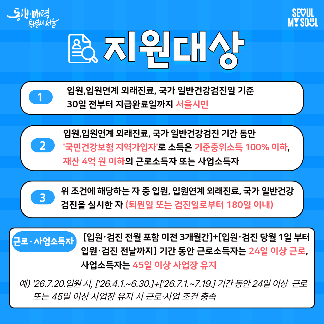 2026년 서울형 입원 생활비 지원 사업 안내 사진3 하단 글 참조
