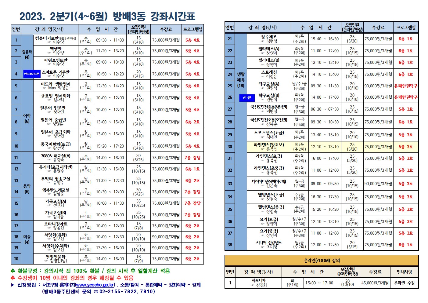 **방배3동 2023년 2분기** <가곡교실(B)> 