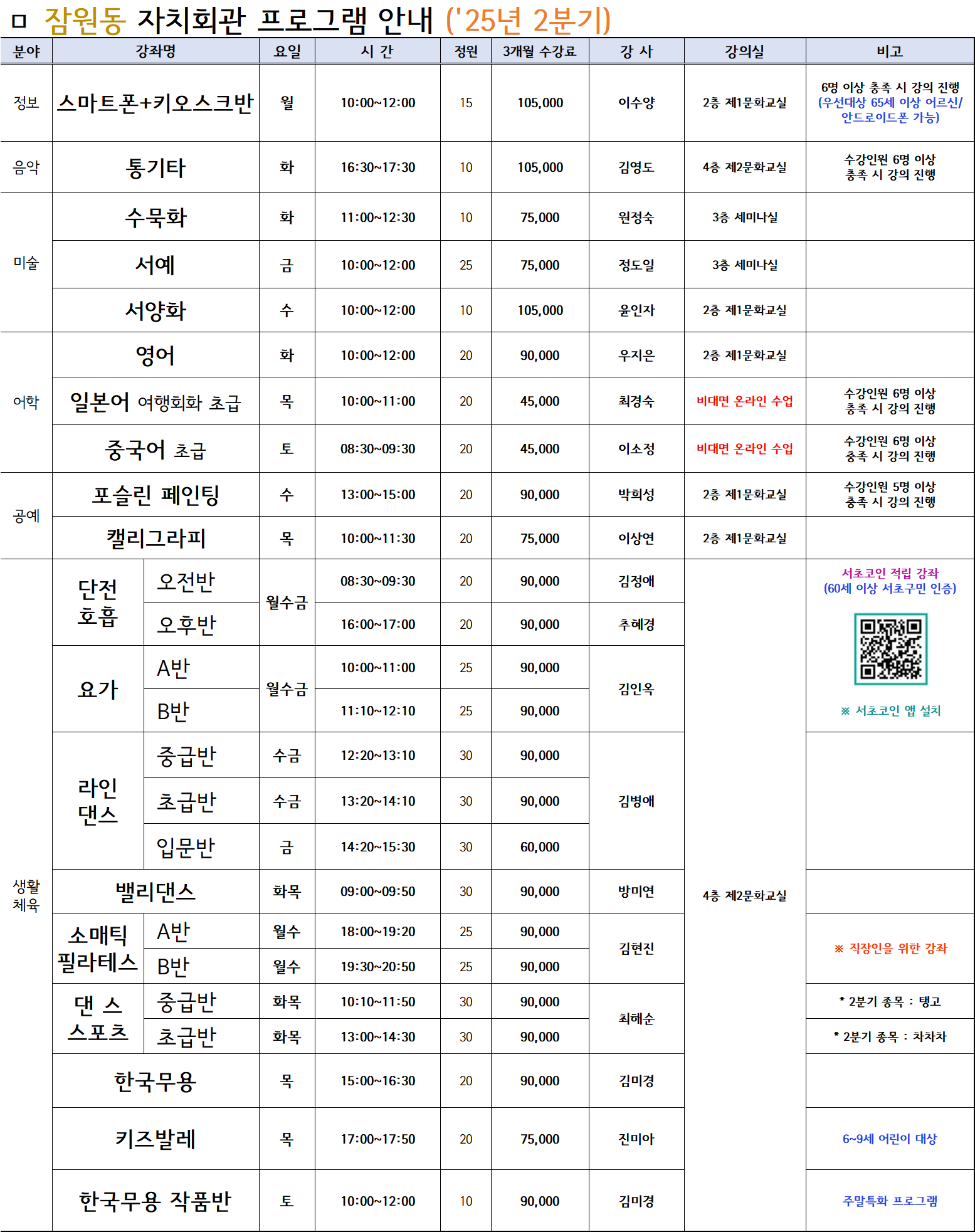 프로그램 안내표