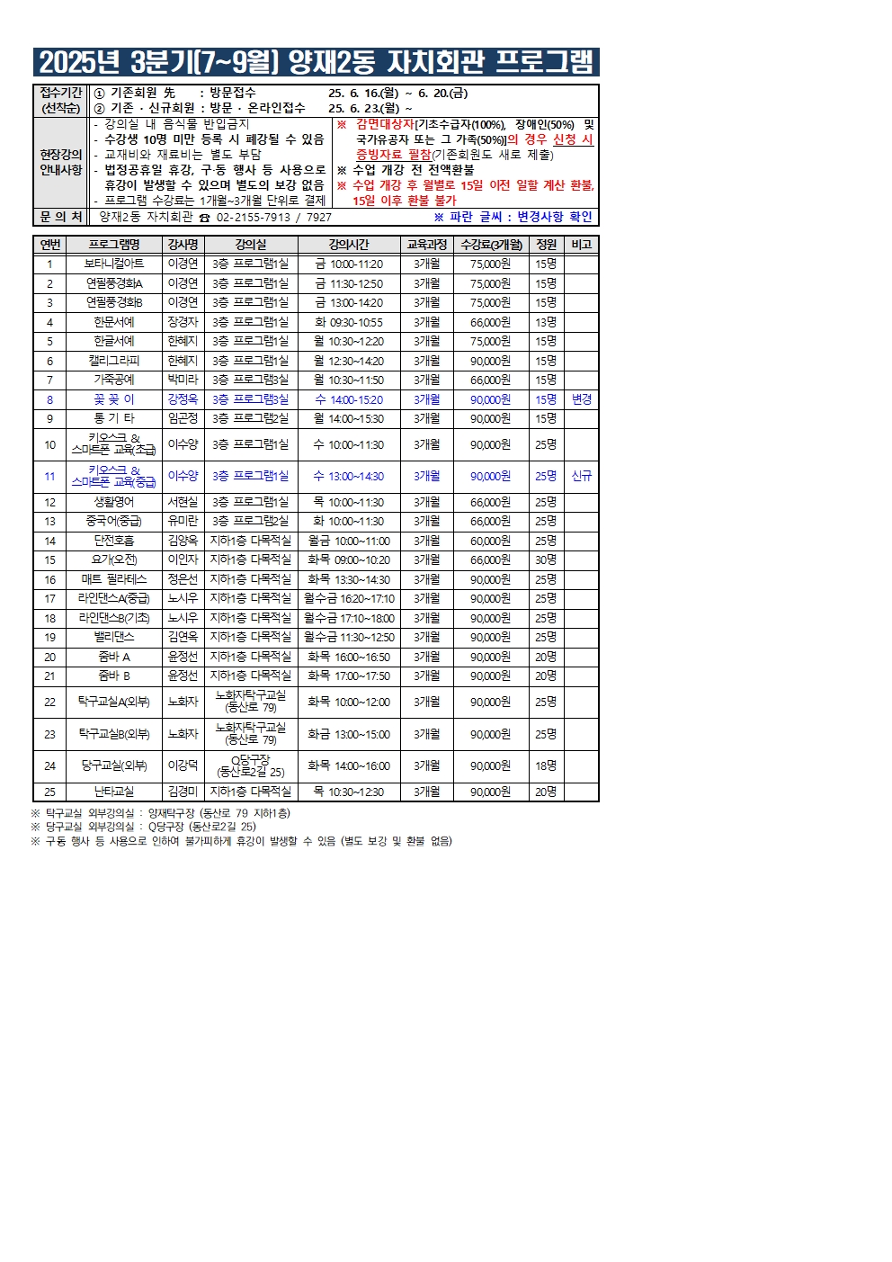 ★ 자치회관 프로그램 안내문(2025년 3분기)