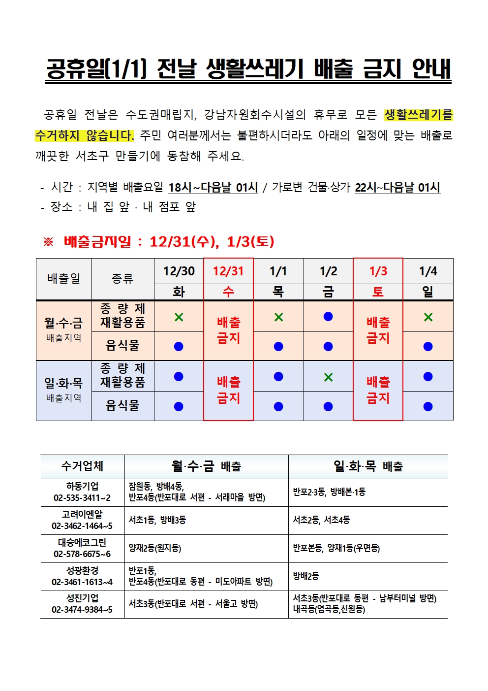 ★2026 신정 폐기물 배출일정