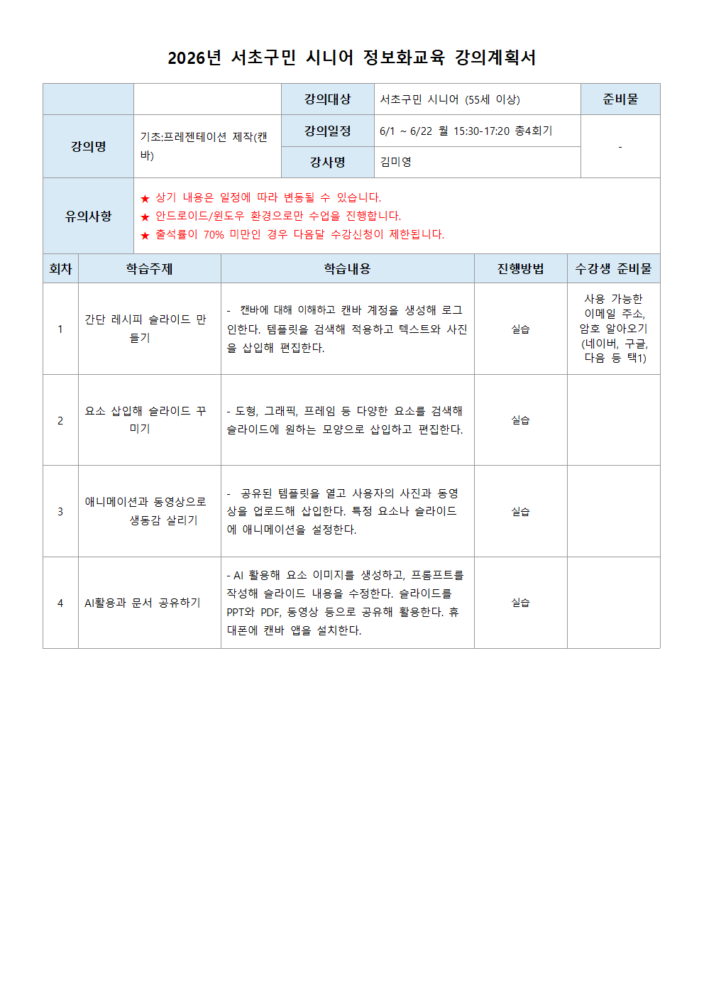 오피스 기초 프레젠테이션 제작(캔바)