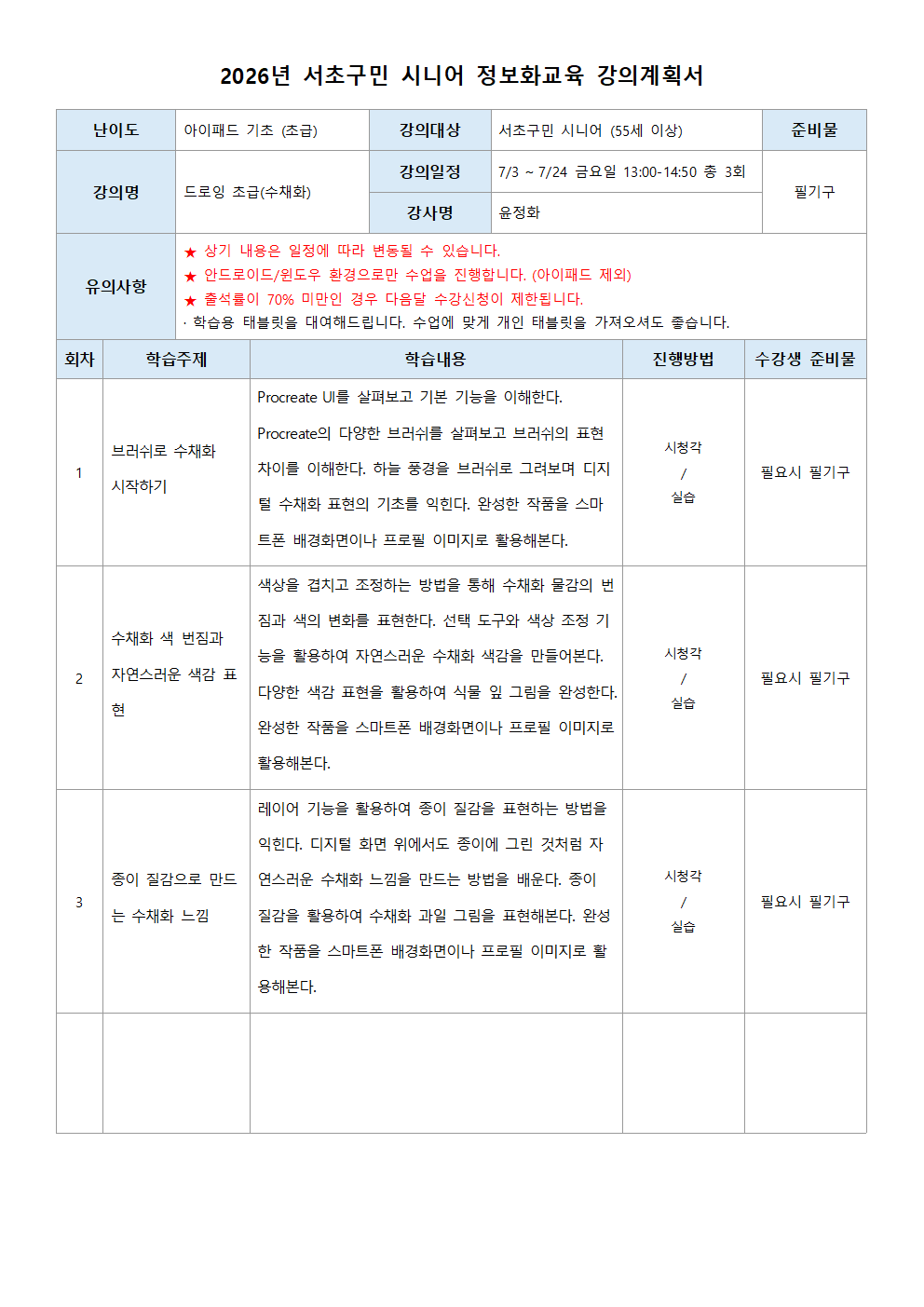 아이패드 기초 수채화