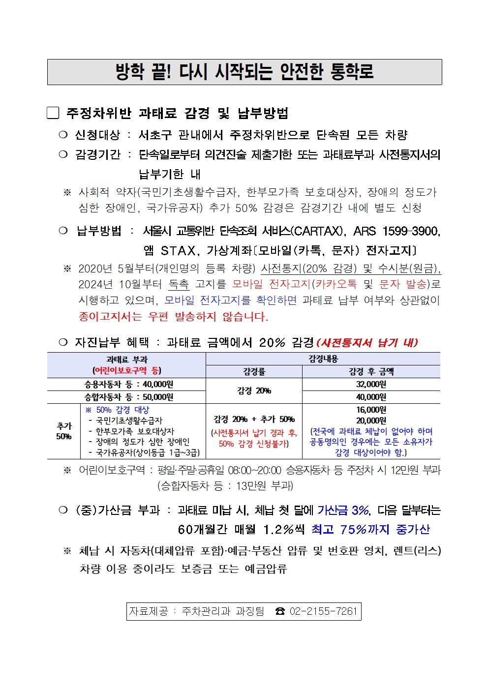 [붙임] 주정차위반 과태료 감경 및 납부 안내(7월)001