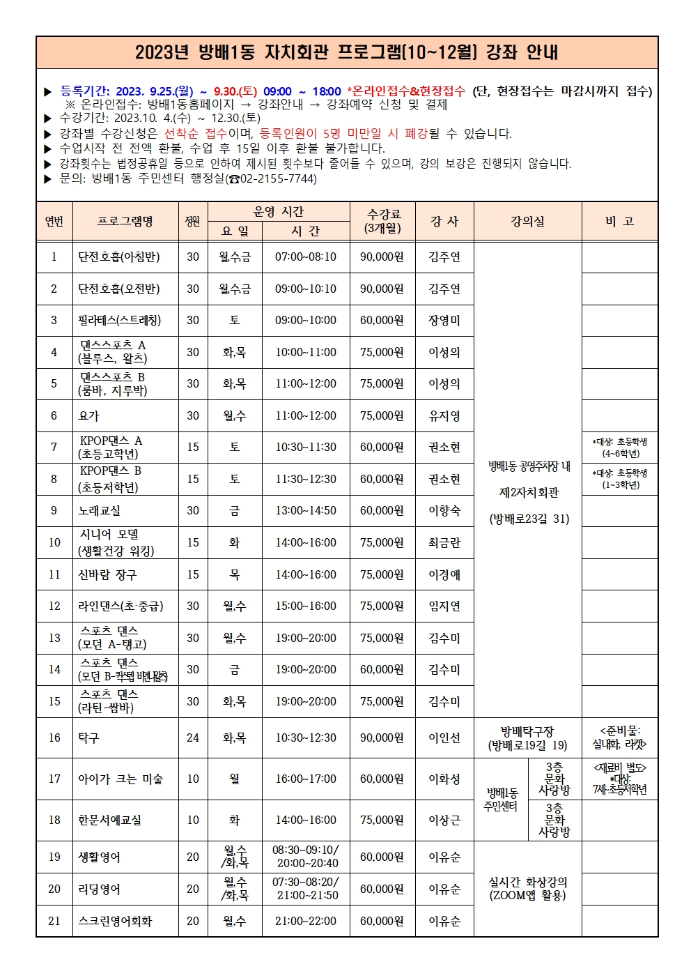 2023년 방배1동 자치회관 프로그램(10~12월) 강좌안내001.jpg